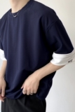 夏季韩版休闲圆领短袖男T恤个性袖口配色刺绣潮流男半袖2194P55，男装T恤，电商A246