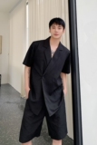 夏季休闲西服领短袖衬衣短裤套装韩版简约宽松痞帅两件套5148P125，男装牛仔裤，电商A246