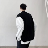 高端轻奢风定制设计款圆领拼接撞色开叉宽松休闲长袖衬衫3847-P65，男装衬衫，电商A246