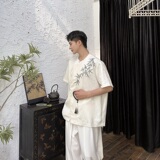 夏季新中式提花刺绣圆领短袖男女衬衣风复古衬衫7627P95，男装衬衫，电商A246