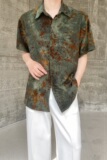 夏季新中式植绒立体提花翻领短袖男女衬衣复古风衬衫9781P85，男装衬衫，电商A246