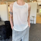 夏季个性轻薄半透圆领男背心潮流痞帅无袖坎肩内搭2552P55，男装背心/马甲，电商A246