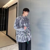秋季丝绒绣亮片立领长袖男女衬衣复古休闲宽松衬衫3553P115，男装衬衫，电商A246