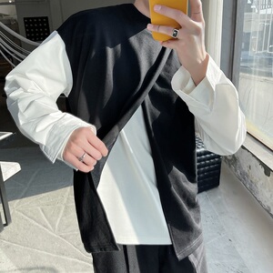 高端轻奢风定制设计款圆领拼接撞色开叉宽松休闲长袖衬衫3847-P65图片