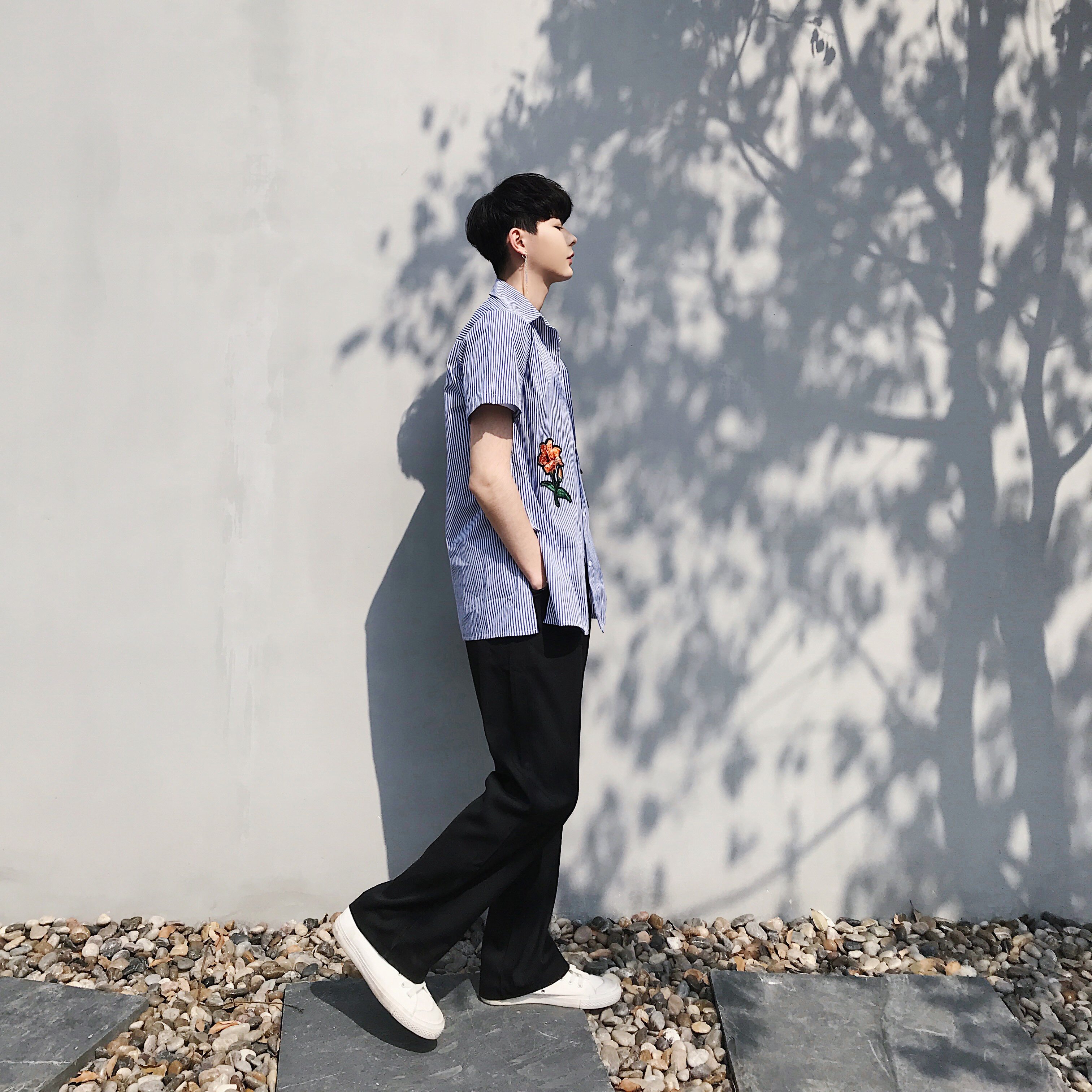 原创设计个性条纹绣花男款半袖衬衣A261-516-P55,男装T恤,电商A246