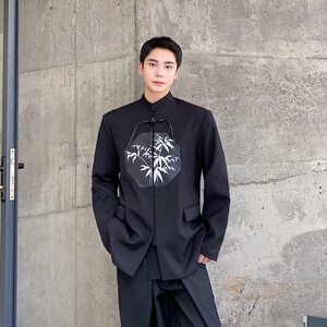 秋季新中式刺绣竹立领长袖男女西服外套潮流复古风上衣3521P145图片