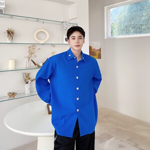 黑色纯棉长袖衬衫男款秋季cleanfit美式复古衬衣日系穿搭工装外套图片