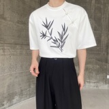 夏季新中式盘扣刺绣圆领针织短袖T恤复古风休闲半袖上衣9771P75，男装T恤，电商A246