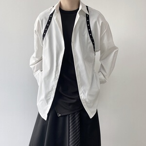 暗黑系个性绑带设计翻领长袖男女衬衣潮流原创小众衬衫2301P75图片