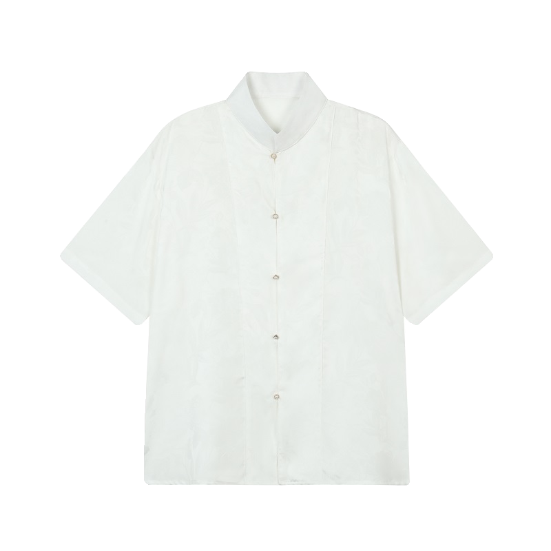 夏季新中式缎面提花立领短袖男女衬衣风禅意休闲衬衫3571P85,男装衬衫,电商A246