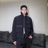 春款宽松口袋设计感翻领拉链夹克男外套黑色上衣A246-3517-P145，男装夹克，电商A246