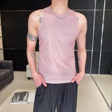 夏季个性亮粉潮流圆领背心修身痞帅舞台装无袖坎肩5248P60，男装背心/马甲，电商A246