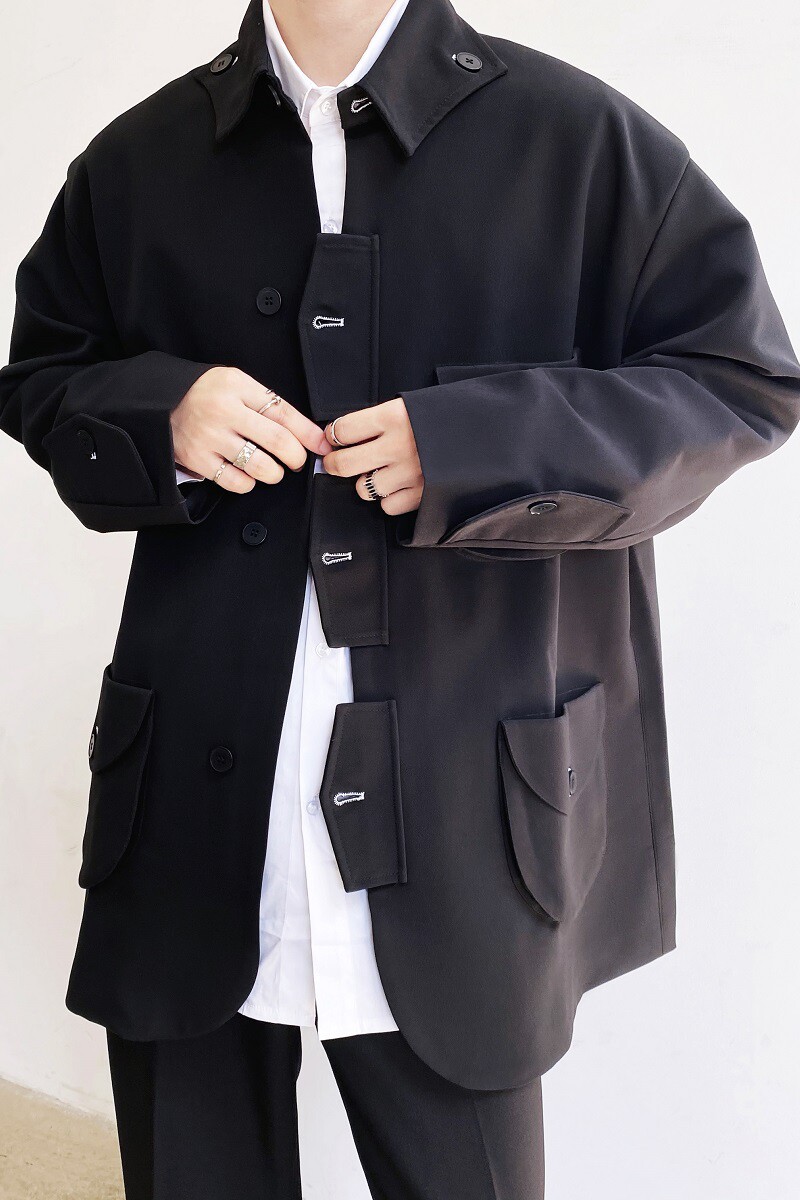 秋季暗黑设计款中式立领多口袋个性男复古宽松西服外套9705-P135,男装西服,电商A246