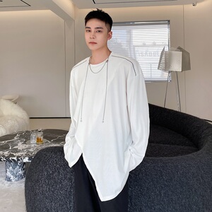 设计款重跌下摆圆领针织男长袖百搭上衣A246-3778-P65图片