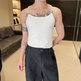 夏季个性珍珠肩带设计圆领短款男女背心潮流雅痞针织坎肩3545P65，男装背心/马甲，电商A246