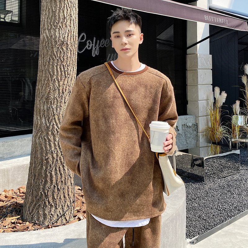 秋冬加厚马海毛呢料扎染圆领男卫衣韩版高级感休闲上衣5021P100，男装卫衣，电商A246