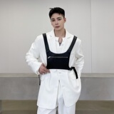 设计款个性皮马夹背带时髦两件套纯白色西服潮流男外套9999-P165，男装西服，电商A246