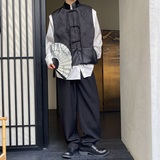 秋季中式缎面提花拼接立领男女马甲复古风盘扣禅意坎肩3522P105，男装背心/马甲，电商A246