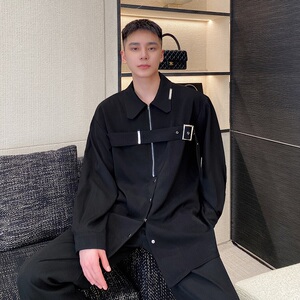 新款黑色衬衫休闲长袖潮流坠感ins衬衣外套男A246-2452-P90图片