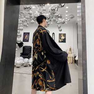 个性印花拼接翻领长款男风衣外套A246-2120-P120图片