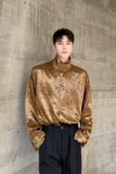 春季新中式缎面立领长袖男女衬衣个性金属盘扣风衬衫2644P105，男装衬衫，电商A246