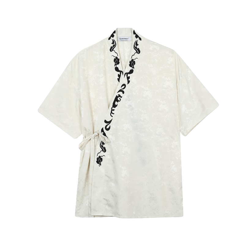 夏季新中式缎面提花刺绣绑带设计短袖男女衬衣风禅意9777P90,男装T恤,电商A246