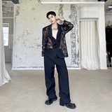 夏季个性透视提花刺绣长袖西服外套痞帅性感防晒上衣5266P125，男装防晒衣，电商A246