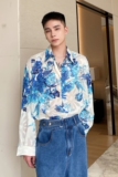 早春轻奢个性翻领花衬衣潮流垂感轻薄款韩版男长袖衬衫5051P80，男装衬衫，电商A246