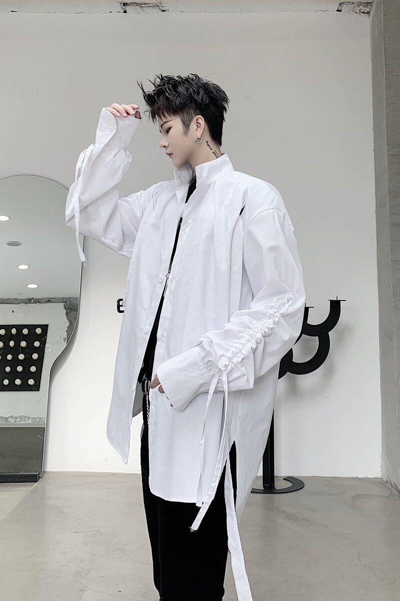 暗黑先锋个性小众设计款飘带立领长袖衬衣A261-3936-P70,男装衬衫,电商A246