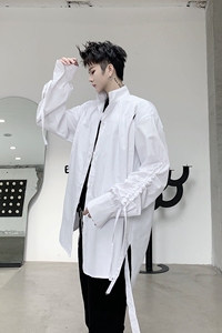 暗黑先锋个性小众设计款飘带立领长袖衬衣A261-3936-P70图片
