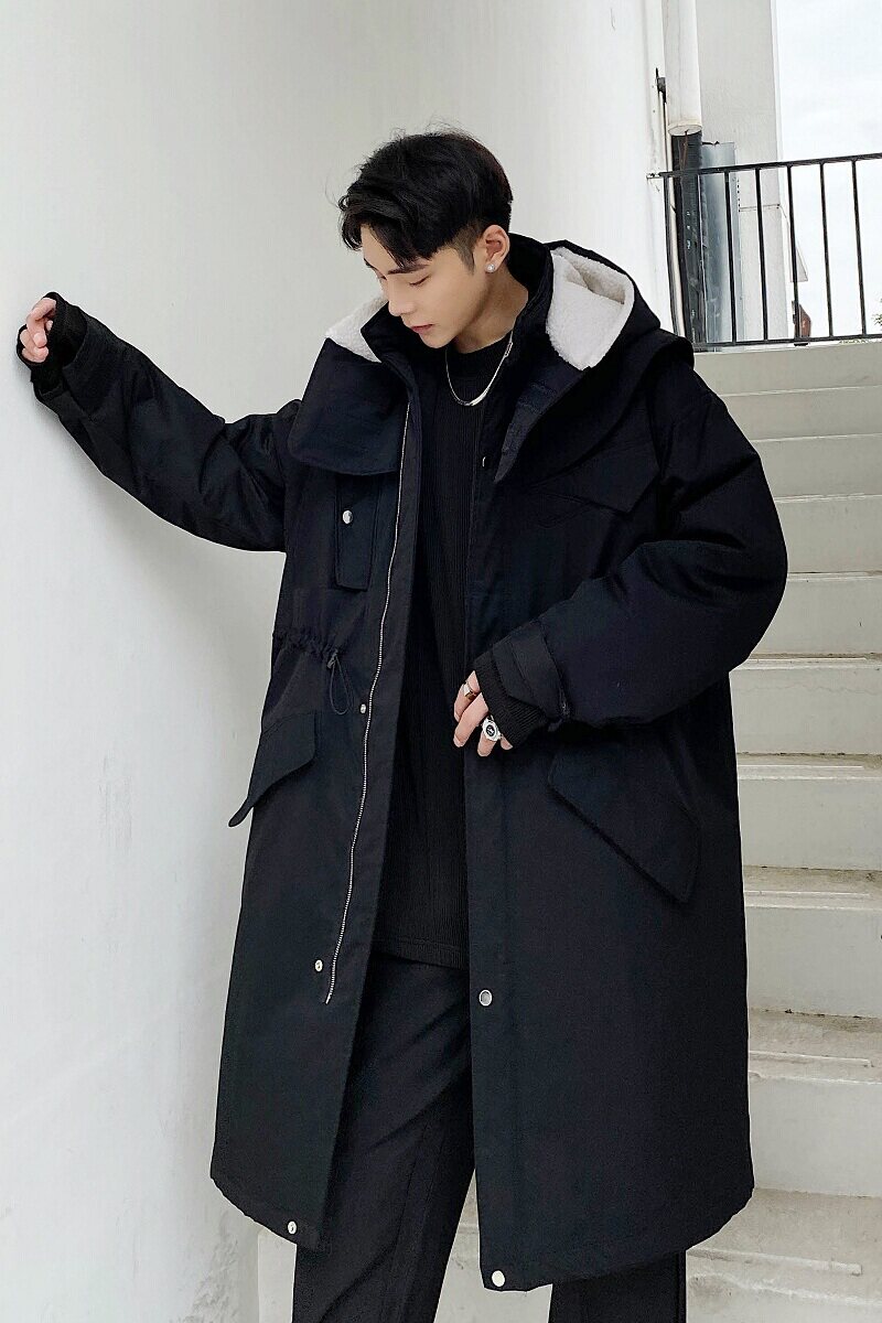 冬季加厚连帽羊羔绒拼接长款男棉衣外套A246-3815-P165,男装棉衣,电商A246