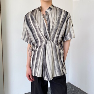 简约设计冷淡风油画肌理纹立领衬衣A246-3509-P65图片