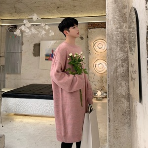 韩版加长宽松时髦清新粉圆领粗纺加厚毛衣A261-MY17-P105图片