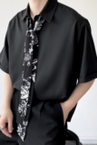 夏季简约气质冷淡风短袖翻领男衬衣复古花卉领带设计半袖2201P65，男装T恤，电商A246