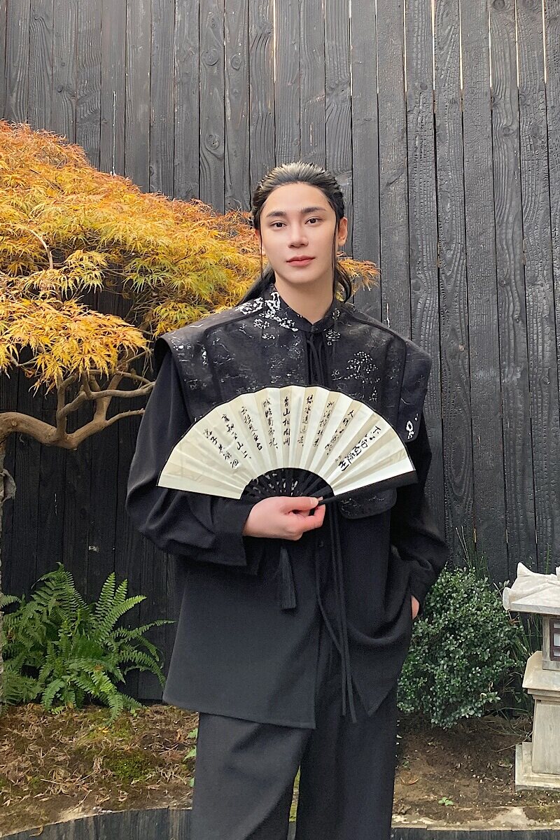 春季新中式复古提花披肩假两件立领长袖男女衬衣风衬衫2642P125,男装衬衫,电商A246