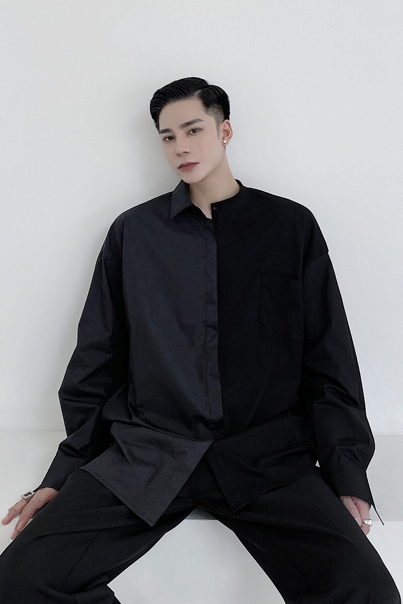 山本暗黑针织撞色拼接个性不规则衣领设计衬衣A261-2314-P70,男装衬衫,电商A246