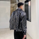 新款时尚休闲气质棋盘格亮片夹克外套上衣A246-2440-P140，男装夹克，电商A246