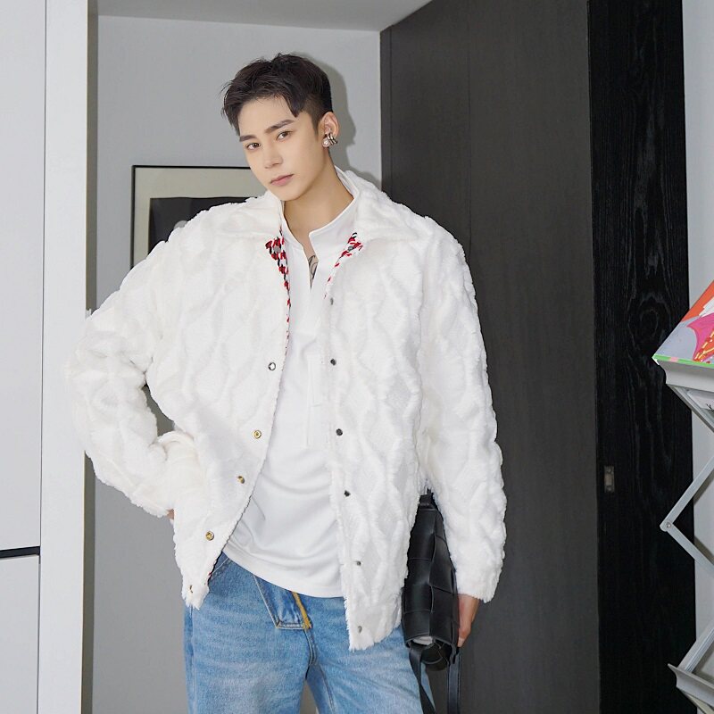 冬季个性格子翻领加厚外套246-7620-P165,男装棉衣,电商A246
