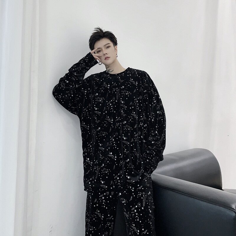 早春个性烫钻闪耀星光丝绒圆领长袖A261-6808-P65图片