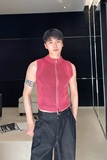 春夏新款立领拉链短款针织弹力背心痞帅潮流百搭款坎肩MY61P70，男装背心/马甲，电商A246