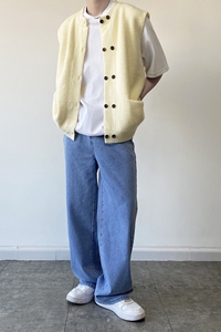 冬季韩版双排扣开衫圆领男背心潮流复古针织毛衫坎肩叠穿MY49P85图片