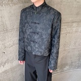 秋冬中式浮雕花纹立领盘扣短款男女皮衣外套潮流风上衣2633P135，男装皮衣，电商A246