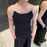 夏季个性珍珠肩带弹力短款背心潮流雅痞针织罗纹坎肩3545P65，男装背心/马甲，电商A246