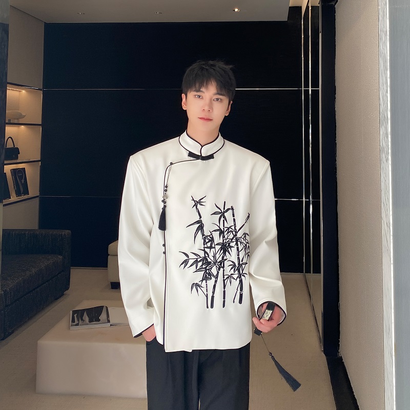 新中式绣竹立领盘扣流苏压襟男女西服风气质禅意外套3552P150，男装西服，电商A246