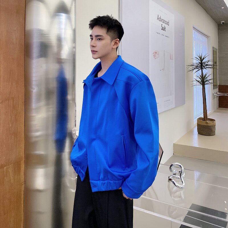 春款克莱因蓝高级简约设计翻领短款男夹克韩版休闲男外套3787P135图片