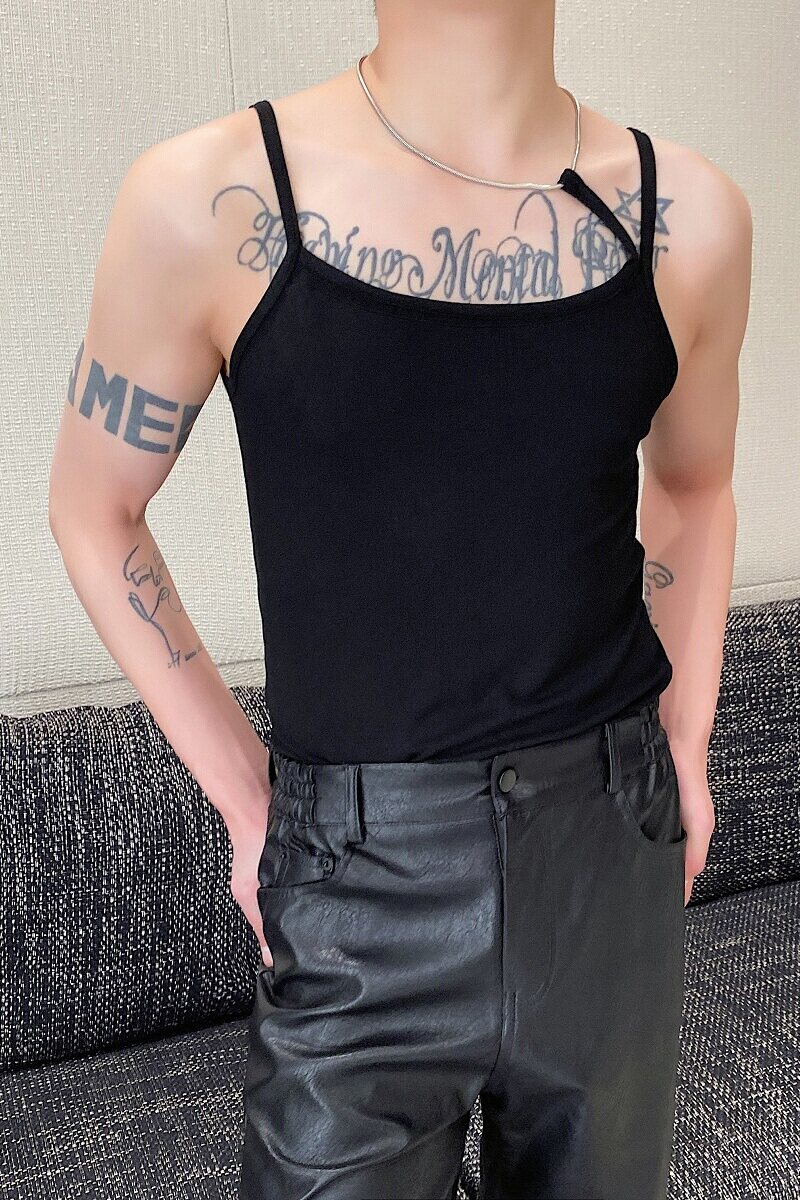 夏季潮流金属项链设计弹力罗纹紧身背心个性痞帅性感坎肩5250P65,男装背心/马甲,电商A246