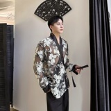 夏欧根纱提花禅意绑带长袖男女衬衣潮流复古休闲防晒衬衫3577P95，男装衬衫，电商A246