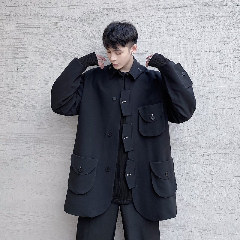 秋季暗黑设计款中式立领多口袋个性男复古宽松西服外套9705-P135图片