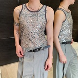 夏季亮片拼接弹力紧身圆领背心潮流痞帅舞台装男女坎肩5247P65，男装背心/马甲，电商A246