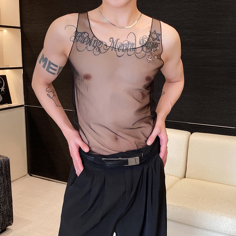 早春个性网纱背心潮流痞帅透视内搭凹造型外搭男坎肩5132P50，男装背心/马甲，电商A246